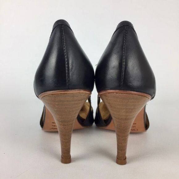 Samanta Womens Black Leather Pumps Heels Side Cutout Stacked Heel size 6 - Picture 4 of 15
